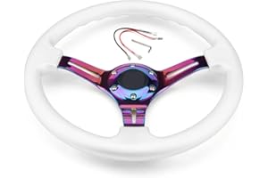 YEHICY Car Sports Steering Wheel With Rainbow Spokes Classic White Racing Steering Wheel Fit Car and Simulation Pc Game Boat