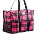 Pursetti Zip-Top Organizing Utility Tote Bag with Multiple Exterior & Interior Pockets for Working Women, Nurses, Teachers and Soccer Moms (Fuchsia Checker)