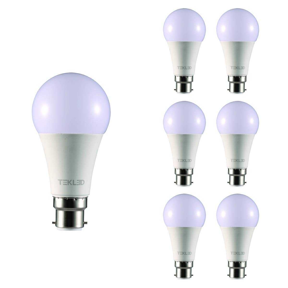 TEKLED® A60 LED Bulbs | B22 Bayonet Cap | Energy Saving 12W Light Bulb 100W Incandescent Bulb Equivalent | 2700K 1020LM NONDIMMABLE | 6-Pack | Warm White
