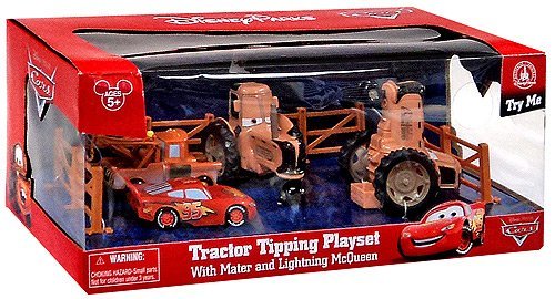 Disney Parks Exclusive Cars Land Tractor Tipping Playset with Mater and Lighting McQueen