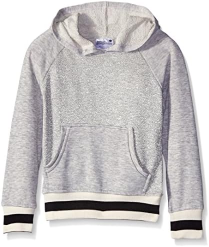 Hello Gorgeous Little Girls' Glitter French Terry Hoodie, Light Heather Grey, 6X