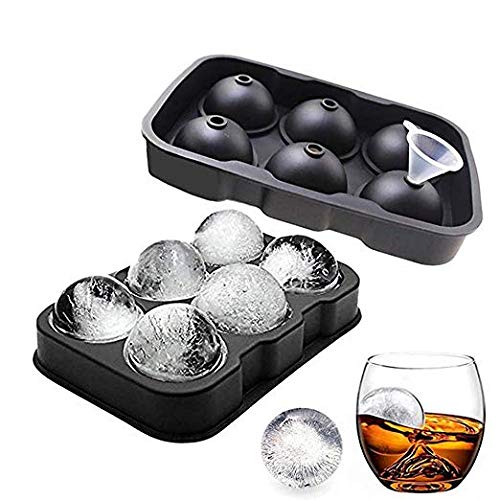 Ice Ball Maker Mould,Ice Cube Mold Silicone,Ice Ball Mold + Transparent Funnel,Silicone Spheres Ice Tray BPA Free Ice Ball Spheres for Whiskey& Drinks Ice Cool for Longer(6 Round Grid,Black)