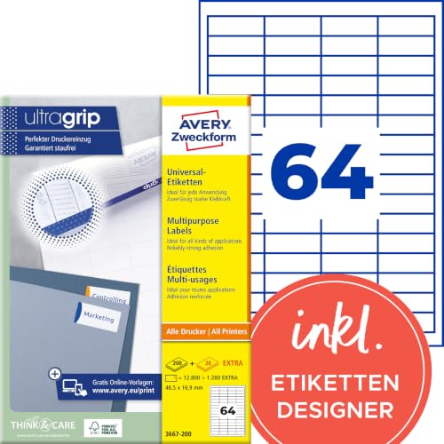 Avery Zweckform 3667-200 Universal Labels 48.5x16.9 mm White for Inkjet Laser Copy