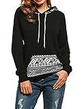 Women Juniors Casual Geometric Print Kangaroo Pocket Pullover Hoodie Sweatshirt