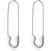 SLUYNZ Solid 925 Sterling Silver Safety Pin Hoop Earrings for Women Minimalist 1.4" Hoop Earrings Dangle