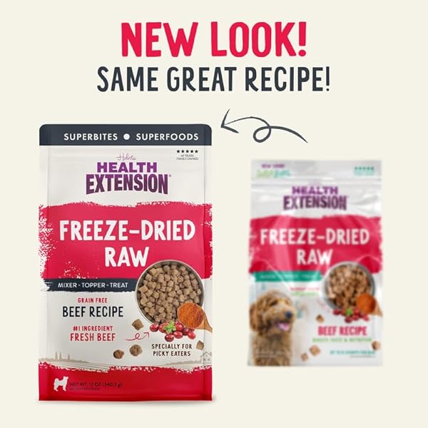 HEALTH EXTENSION SUPERBITES FREEZE-DRIED RAW BEEF MEAL MIXER FOR DOGS, (12 OZ, 340.2 G) – PREMIUM BLEND WITH RAW PROTEINS AND SUPERFOODS FOR OPTIMAL NUTRITION