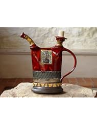 Guild Product: Red Pottery Pitcher, Earthen jug with hand painted decoration, Water pitcher, Wheel thrown pottery, Brandy bottle