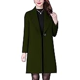 Aprsfn Women's Winter Wool Coats Long Sleeve One Buttoned Pea Coats Notched Lapel Jackets Mid-Length Windproof Overcoat