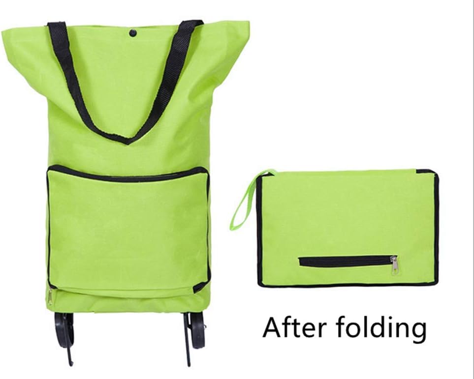 Foldable Shopping Cart Folding Shopping Bag Portable Hand-held Collapsible Sundries Bag Wheeled Folding Shopping Cart Collapsible Food bag With Wheels, Green - Image 5