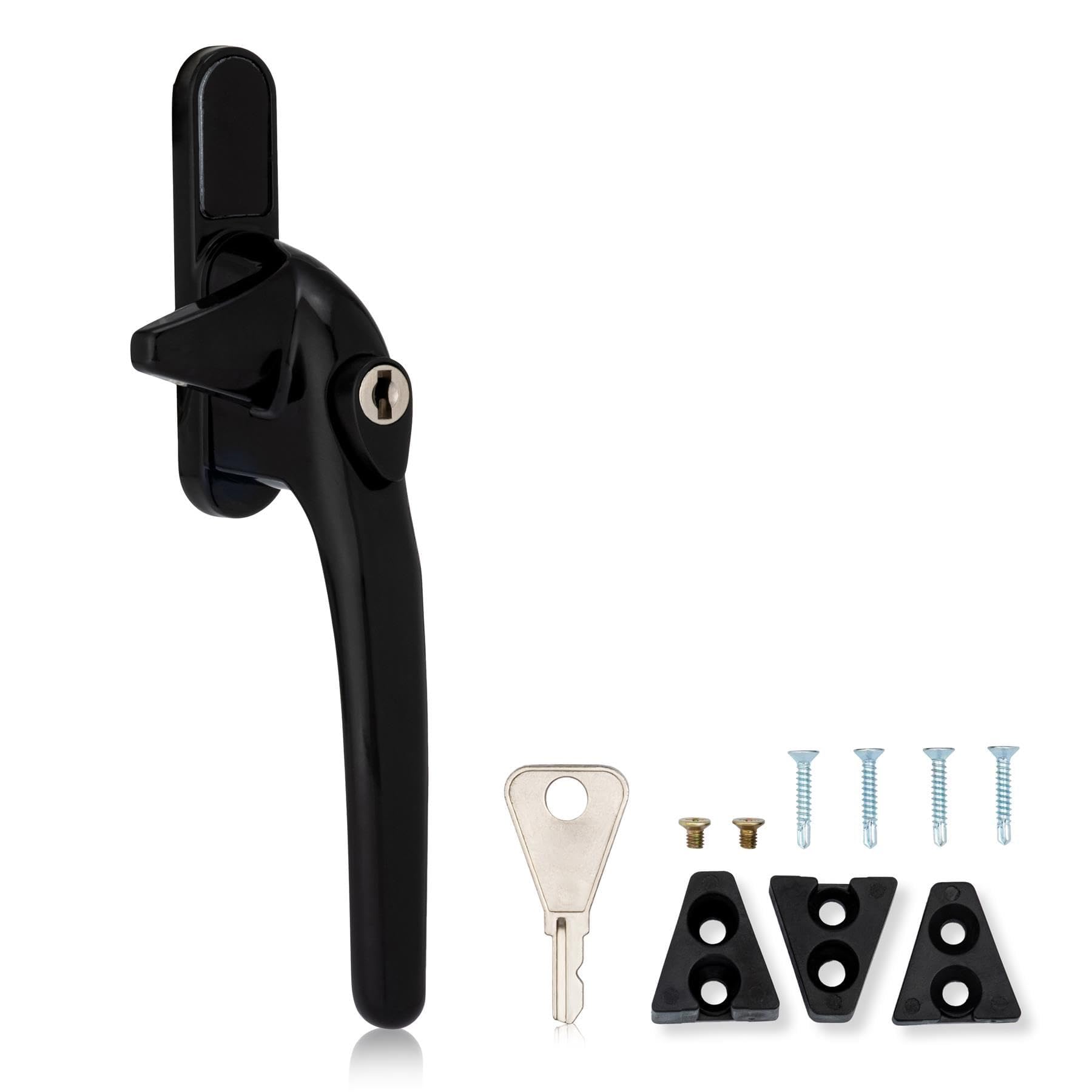 XFORT Locking Cockspur Window Handle Installation Kit in Black, Right Hand UPVC Window Handle Replacement, Lockable Window Lever
