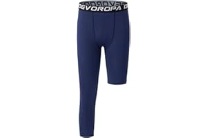DEVOROPA Youth Boys One Leg Compression Pants for Basketball 3/4 Leggings Sports Tights Kids Athletic Soccer Base Layer