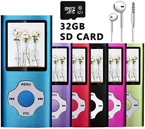 VOLGER DIGITAL 32GB Versatile Mini MP3 MP4 Music Player Internal Micro SD Card Lossless Sound Hi-Fi Entry Video Movie Player FM Radio Voice Recording Photo Viewer E-book Reader Media Player (Blue)