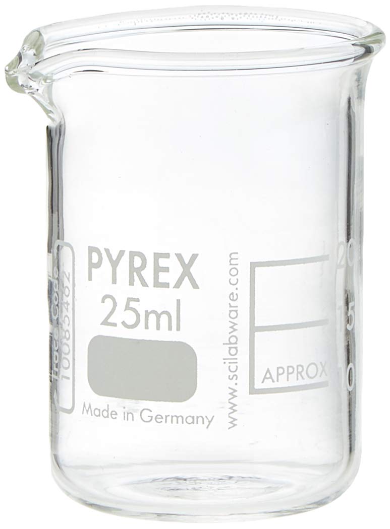 scilabware 090031 25 ml Pyrex Borosilicate Glass Beaker, Low Form