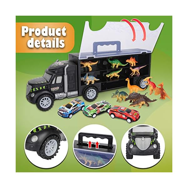 Vanplay-Dinosaur-Truck-Toy-Car-Transporter-Carrier-Set-include-Dinosaur-Figures-Egg-Mini-Racing-Car-with-Play-Mat-Road-Signs-for-Children-37PCS Vanplay Dinosaur Toys Transporter Truck Toy Include Mini Dinosaur Figures Cars with Play Mat Birthday Easter Gift for…