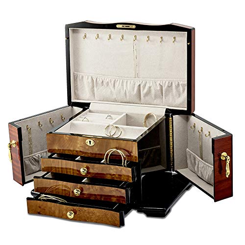 Diamond2Deal Bubinga Elm Burl Inlay SwingOut Sides Jewelry Box 3