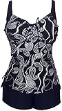 Womens Two-Piece Pin Up Swimwear Boy Short Bottom Printed Swimsuits Tankini