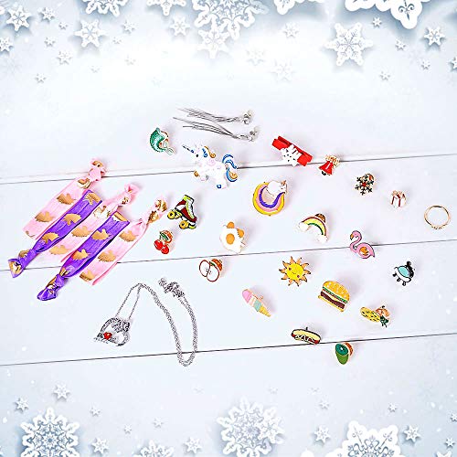 MJartoria Christmas Advent Calendar Removable Snap Buttons Necklace Bracelet Earrings Ring Jewelry Set (Pink)