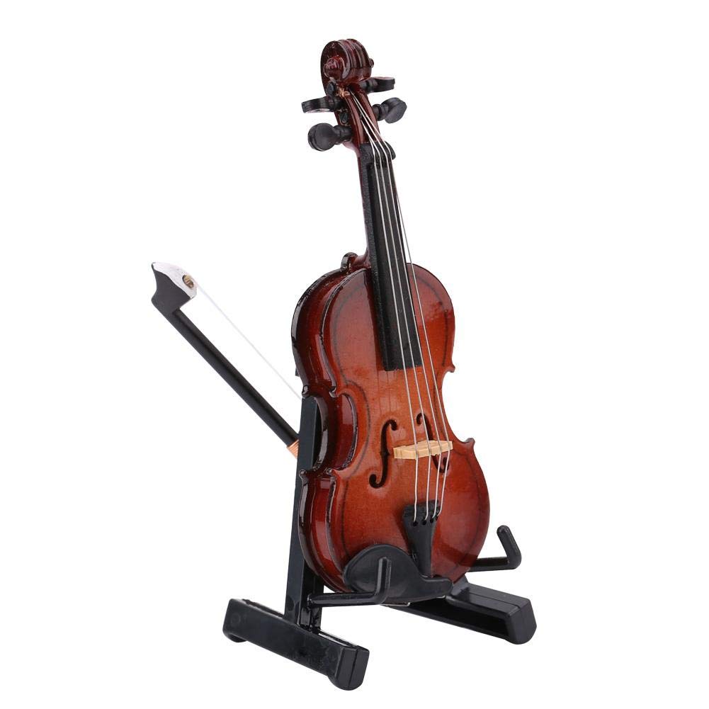 Miniature Violin Model,Mini Musical Instrument Decor Gift with Stand Case Dollhouse Accessories Holiday Tree Ornament Musical Gift Home Decoration