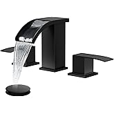 gotonovo Waterfall 8 inch Widespread Bathroom Faucet Set Bathroom Sink Faucet 3 Hole 2 Handle Vanity Lavatory Deck Mount with Pop Up Drain and Water Supply Lines Square Body Matte Black