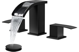gotonovo Waterfall 8 inch Widespread Bathroom Faucet Set Bathroom Sink Faucet 3 Hole 2 Handle Vanity Lavatory Deck Mount with Pop Up Drain and Water Supply Lines Square Body Matte Black