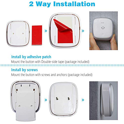 Wireless Doorbell with 2 Receivers Waterproof Doorbell Kit for Home Classroom Door Bell ChimeNo Battery Required, Colorful LED Flash and Sound, Adjustable 4 Level Volume & 38 Melodies
