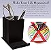 Elegant Eyeglass Glasses Holder Phone Stand – Premium Black Faux Leather, Soft Velvet Lining, Non Skid Felt Bottom - Multipurpose Desktop Organizer for Eyewear, Smart Phone, Pens & Office Supplies