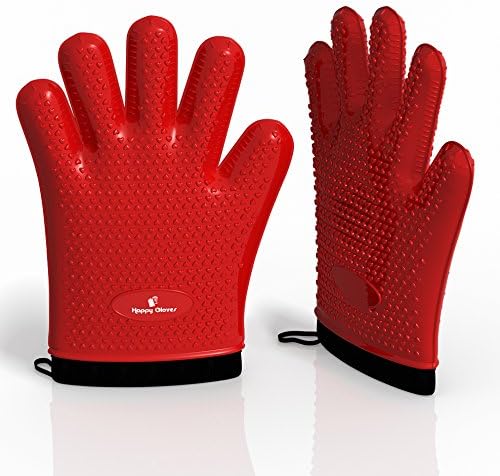 #1 BBQ Silicone GLOVES, POT HOLDER &amp; SPATULA - Barbecue Mitts with Cotton Lining Protection for Cooking Baking Grilling