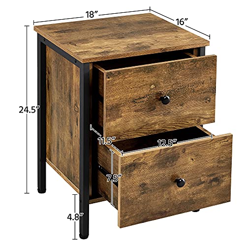 Yaheetech 2 Drawers End Table, Industrial Wooden Side Table, Small