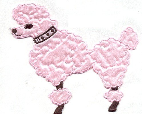 Large Pink Poodle Facing Left Iron on Embroidered Patch