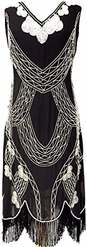Ladies 1920's Vintage Style Charleston Flapper Gatsby Abbey Fringe Beaded Sequin Shift Dress