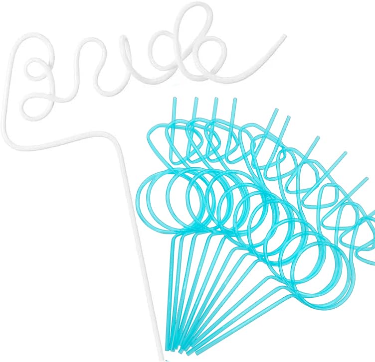 Photo 1 of Bachelorette Party Decorations: 10PCS Straws - 1 White Large Bride + 9 Blue Diamond Straws for Bridal Showers & Weddings