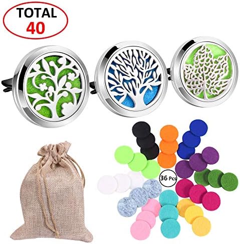 3 Pcs Car Essential Oil Diffuser Aromatherapy, 30 mm Stainless Steel Diffuser Locket Vent Clip Air Freshener with 36 Felt Pads