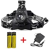 Shine Tool Rechargeable Cree LED Headlamp, 3 Modes Super Bright Headlight Zoomable Waterproof Head Flashlight with Rechargeable Batteries and Charger for Camping Hiking Outdoor