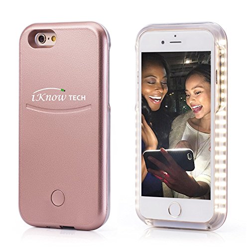 iPhone 7 4.7" Case, iKNOWTECH Luxury Night Selfie Light Cover Bumper Case Photo Self LED lightning for Apple iPhone 7 4.7" 2016 Released (Rosy Gold)