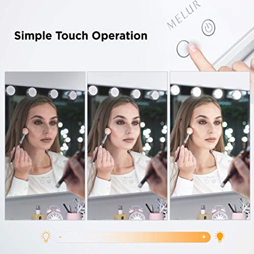 Melur Hollywood Makeup Mirror with 14 LED Lights,Touch Control Large Cosmetic Vanity Mirror with Dimmable Bulbs, Aluminium Frame Tabletop or Wall Mounted Vanity Mirror in Silver