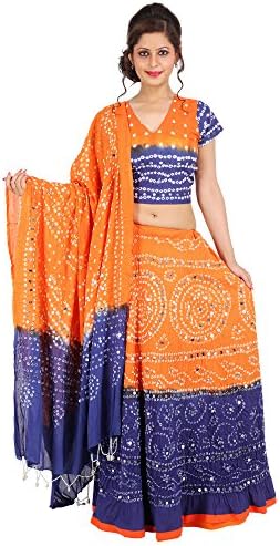 Craft pace Jaipuri Sequin n Beads Work Bandhej Lehanga Choli Yellow Red Tie n dye Cotton Lehenga at Best Prices AA-15