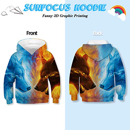 SunFocus Ragazzi Felpa con Cappuccio per Ragazze Giovani Manica Lunga Pullover a Maniche Lunghe con Stampa Digitale 3D Animale Grafica con Tasca per Viaggio di Vacanza Indossa L