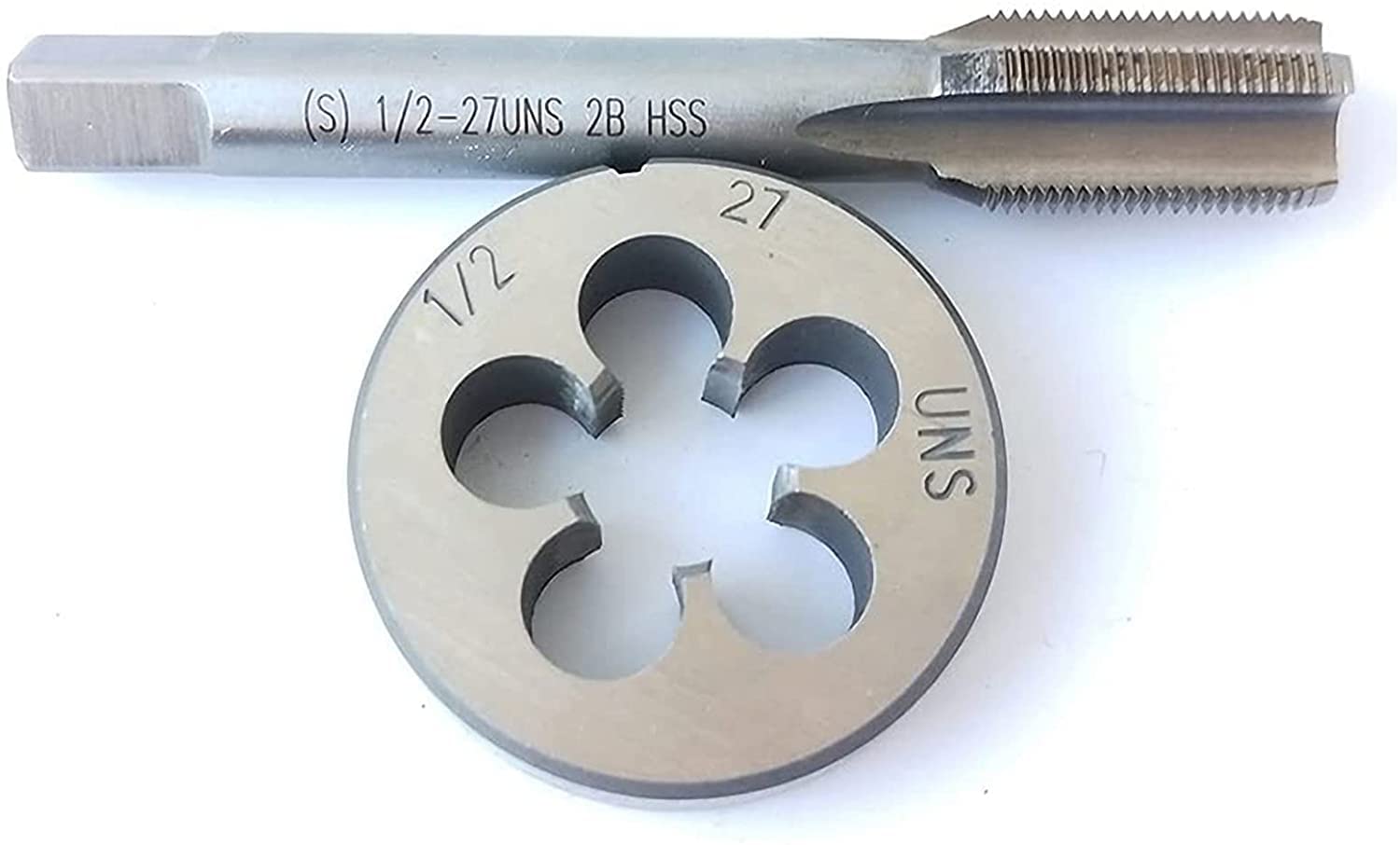 HUAZHICHUN 1PC 1/2-27 UNS Tap + 1PC 1/2-27 UNS Die, HSS Tap and Die Set Right Hand Tap