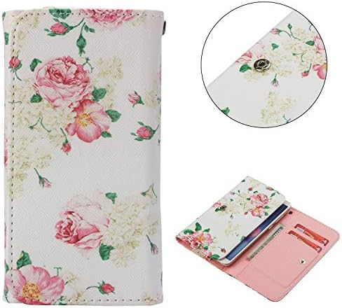 Universal Cell Phone Flip Case Compatible Wileyfox Swift 2 5.0" and More, Tenplus PU Leather Skin Protective Folio Case Cover Wallet Clutch Bag with Card Slots (Peony)