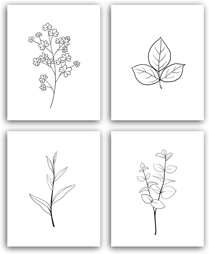 Unframed Botanical Leaf Wall Art Tropical Leaves Canvas Picture Modern Artwork，Set Of 4 Plant Print（8"X10"）Cafe Kitchen Hotel Nature Painting Decor，Housewarming Gift