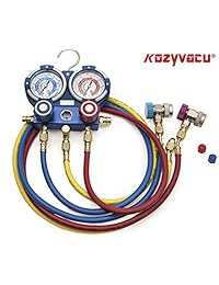 Auto AC refrigerante Kit de recarga Herramienta completa con 3,5 CFM single stage giratorio Vane Bomba de aspiradora (3.5cfm, 150 Micron 29.91hg, 1 5HP), múltiples Gauge Set, Quick Coupler y R134 a Puede Tap abridor válvula