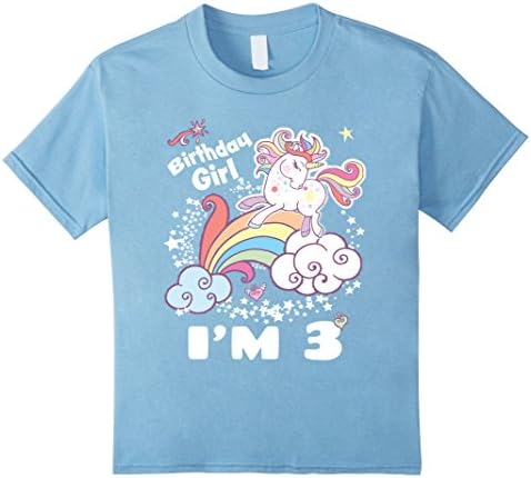 Kids Birthday Girl 3 Unicorn Rainbow Girls 3t 3rd Birthday Shirt 8 Baby Blue