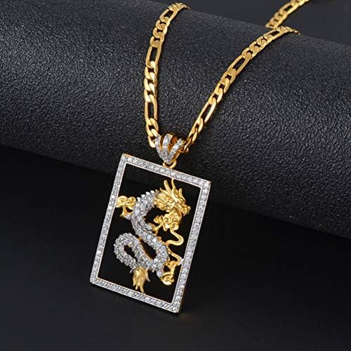 DAOMI Necklace Cubic Zirconia Auspicious Dragon Pendant Necklaces For Men Women Gold Color Jewelry Mascot Ornaments Lucky Symbol