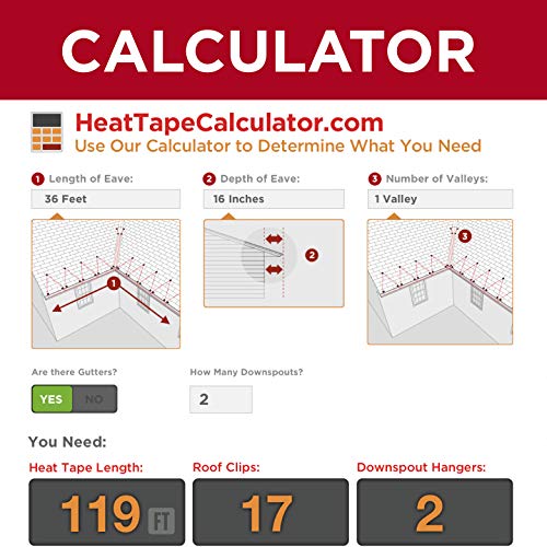 Grip Clip Heat Tape Pro for Ice Dam Prevention Heavy Duty - Self-Regulating - Plug-in Ready Heat Cable - 120V, 6 watts/FT + 10 Foot Cold Lead