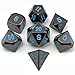 IvyFieldDice Shiny Black Painted and Blue Numbers, Polyhedral Metal Dice with Metal Case, Set of 7 for RPG D&D Math Teaching