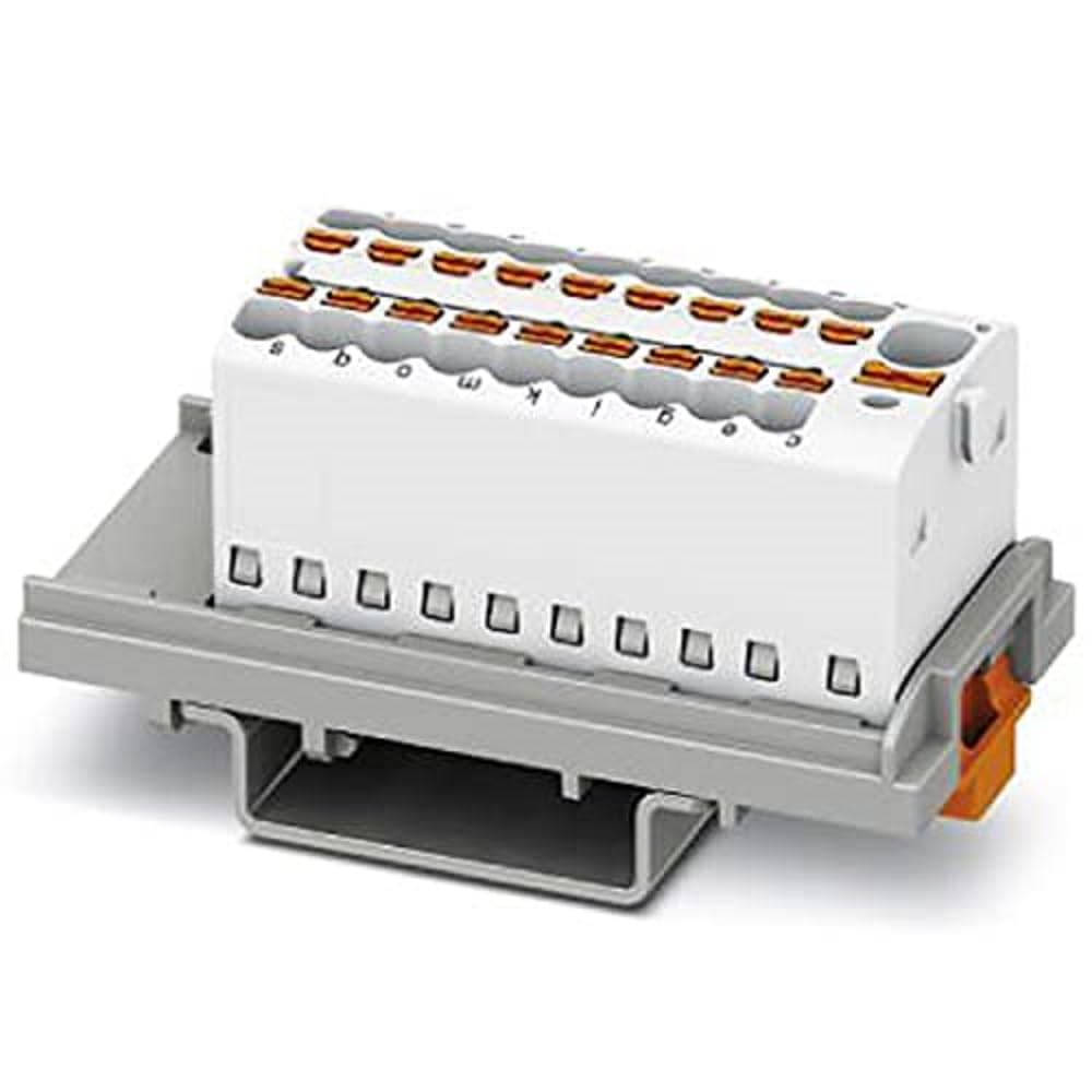 PHOENIX CONTACT PTFIX 4/18X1.5-NS35 WH Distribution Block 500V Rated Voltage 17.5A Rated Current Push In Connector 19 Number of Connections 21.6mm Width White Pack of 20