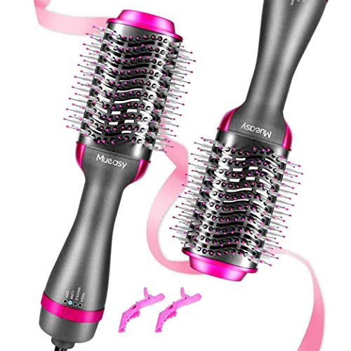 Mueasy Hair Dryer Brush, Hot Air Brush, One Step Hair Dryer & Volumizer Brush, 5-in-1 Multifunctional Hot Air Brush and Dryer, Salon Negative Ion Ceramic Blow Dryer, Gray