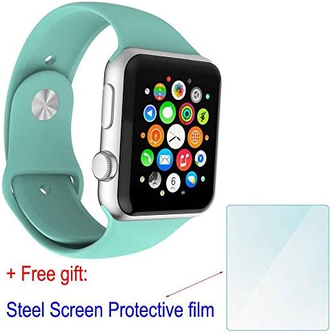 ZhenYue 38mm Soft Silicone Sport Style Replacement Strap Bands for Apple Wrist Watch Iwatch Series 1 Series 2 Band (Mint Green L+M)+Free Steel Screen Protective Film