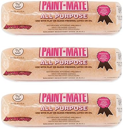 3pc Arroworthy Paint-Mate 3/8" Nap Semi-Smooth All Purpose Roller Covers - Made in The USA