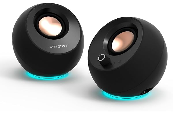 Creative Pebble Pro Minimalist 2.0 USB-C Computer Speakers with Bluetooth 5.3 and Customizable RGB Lighting, Clear Dialog and